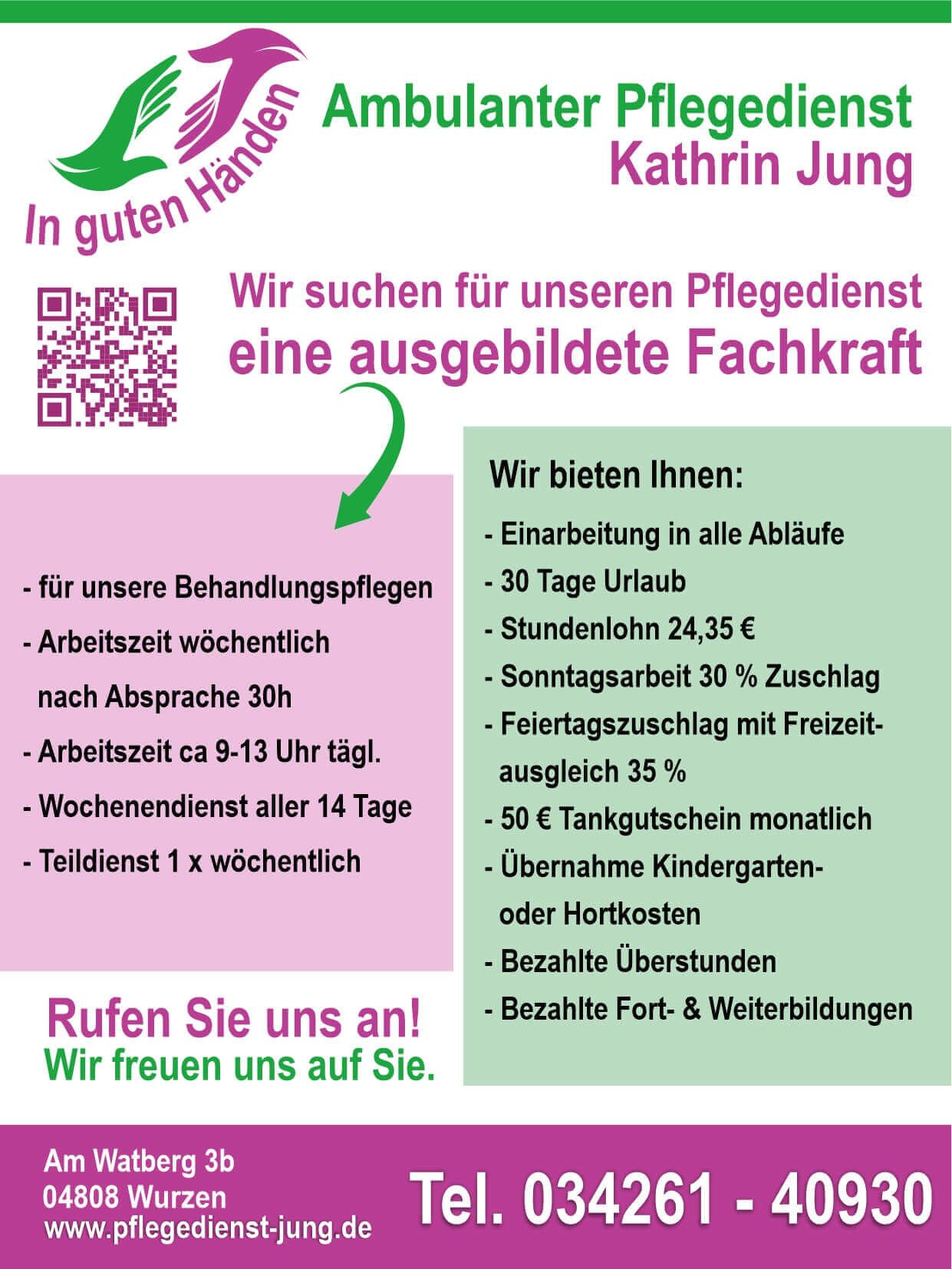 Anzeigentext für die Suche ausgebildete Pflegefachkraft